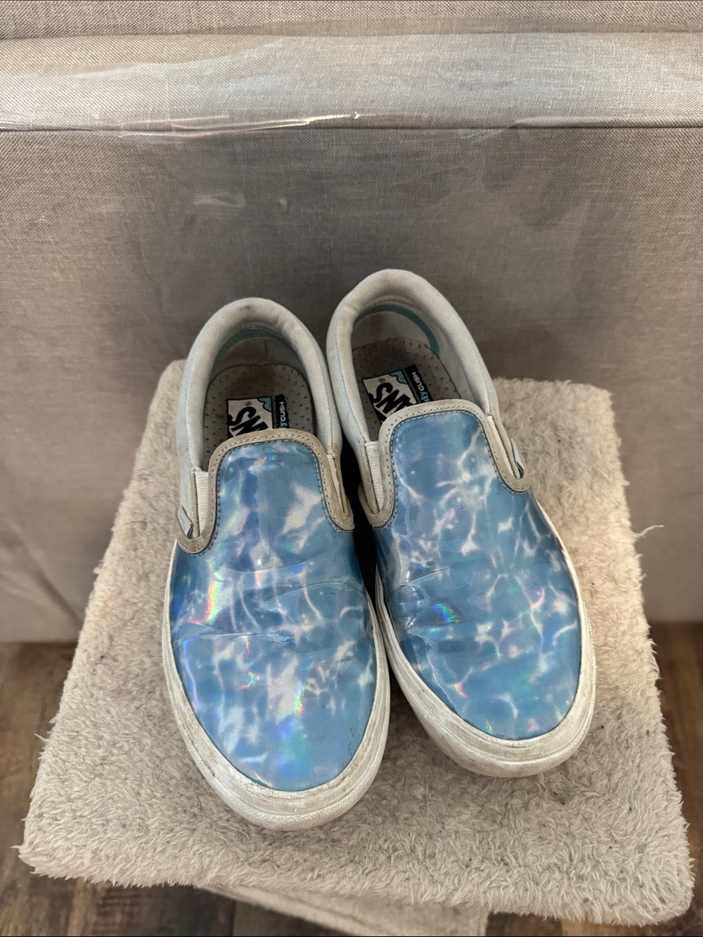 Vans Slip-On Light Blue Holographic Sneakers ComfyCush